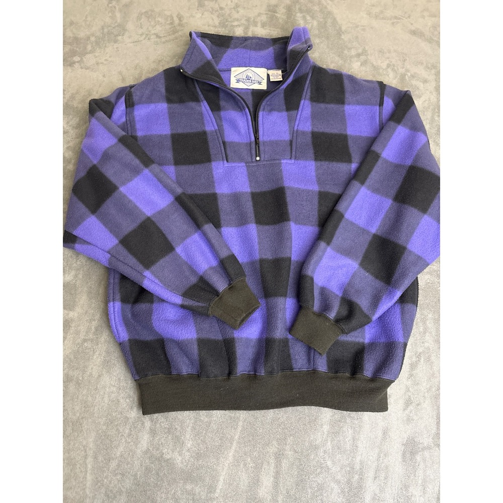 Y2k 90's Trader Bay Mens Purple Black Buffalo Plaid  Fleece Pullover XL
